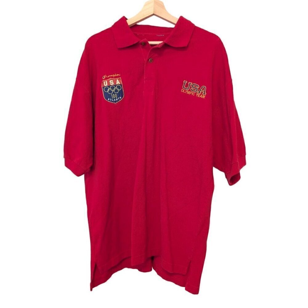 Champion Mens XXL Polo Shirt Atlanta Olympics Embroidered Red Team USA Size 2XL